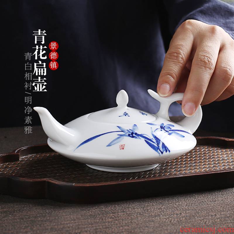 Jingdezhen up the fire which white porcelain hand - made ceramic teapot household single pot of blue and white porcelain kung fu tea tea