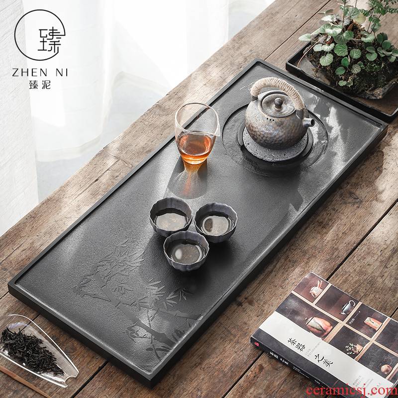 By mud home tea consolidation piece of natural hand - made graven images sharply stone tea big number from the black sea stone tray