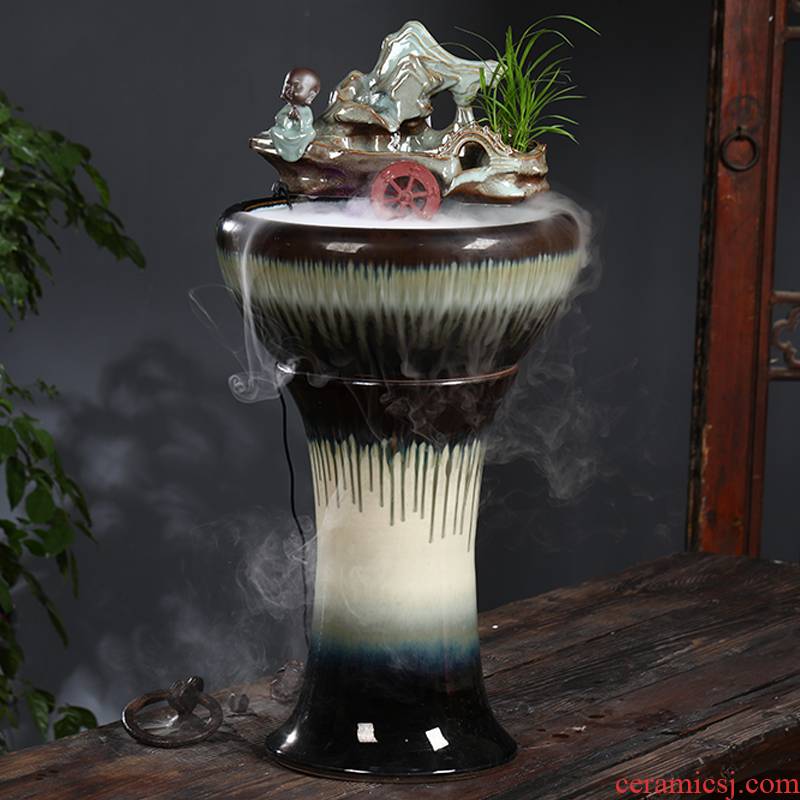 Floor pillar aquarium is suing jingdezhen ceramics filter goldfish bowl automatic flow aerobic fish bowl