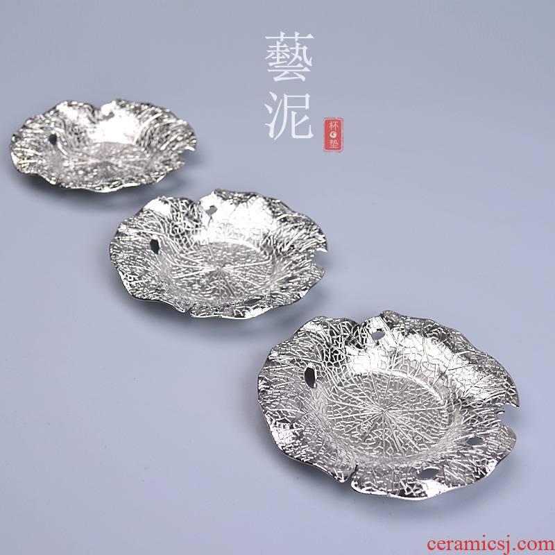 Manual creative teacup pad of copper alloy and heat insulation pad Japanese retro kung fu tea cup saucer tea accessories
