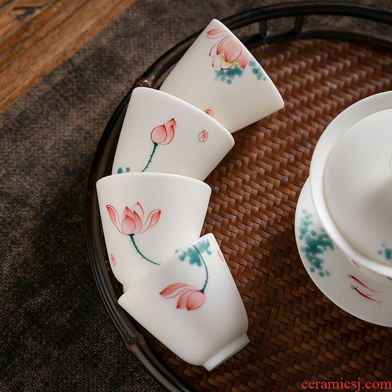 Fujian gen kung fu tea cups and suet jade porcelain glaze color ceramic sample tea cup host CPU single cup home tea cups of tea