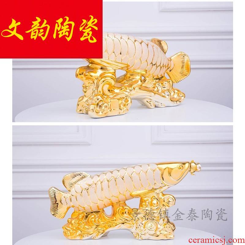 An empty bottle 5 jins of jingdezhen ceramic checking out creative hip 5 jins of grind arenaceous gold plated arowana seal wine