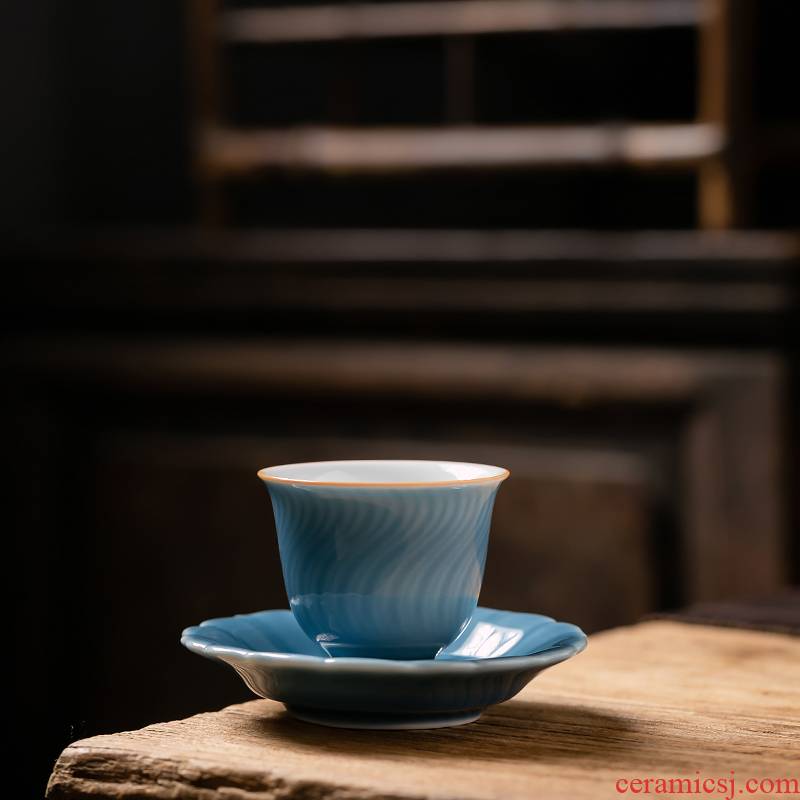 Fujian and shadow green Japanese teacup suit household sample tea cup masters cup single mat ji blue kung fu tea tea set,