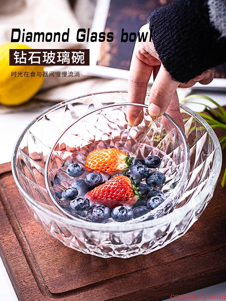 Transparent glass bowl household dessert bowl of fruit salad bowl large soup bowl mercifully rainbow such use heat - resistant tableware creative students