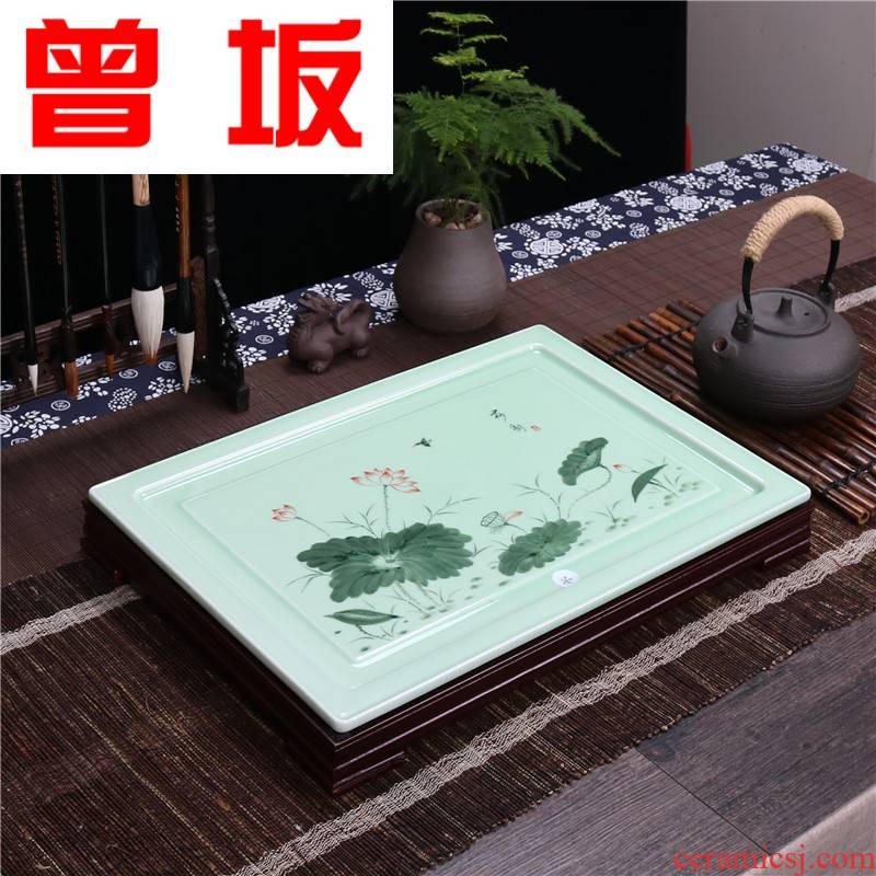 Once sitting home sitting room tea set ceramic celadon kung fu tea tray rectangle drainage tea tea tea sea plate modern Jane