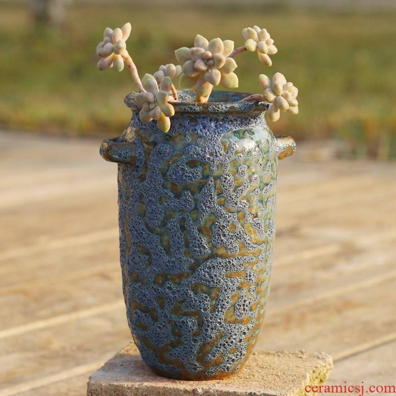 Fleshy mage old running the flowerpot high basin coarse pottery breathable high creative POTS flesh zhuang zi flower pot