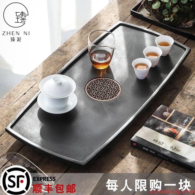 Sharply by mud stone tea tray with large blocks of natural stone, black stone tray was kung fu tea tea tea