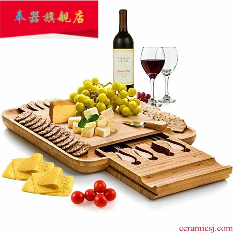 Cheese plate suit western food steak tableware creative bamboo cake board European cutlery set fruit plate of bread board