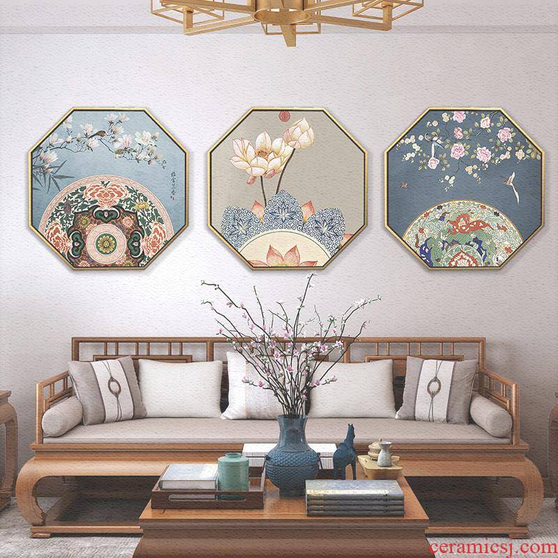 New Chinese style adornment of the sitting room porch zen painting of flowers and octagon hang a picture to Chinese wind lotus tea room wall murals