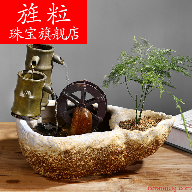 Continuous particle plutus feng shui wheel ceramic office desktop furnishing articles sitting room aquarium water fountain humidifier for opening taking