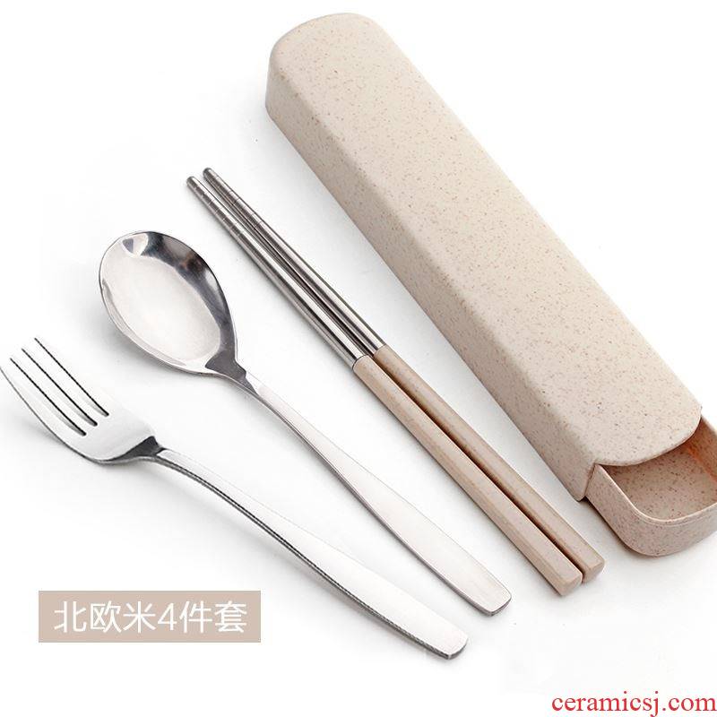 Students were the children of three - piece environmental protection tableware box chopsticks spoon set and portable tableware suit can fork spoon folding chopsticks