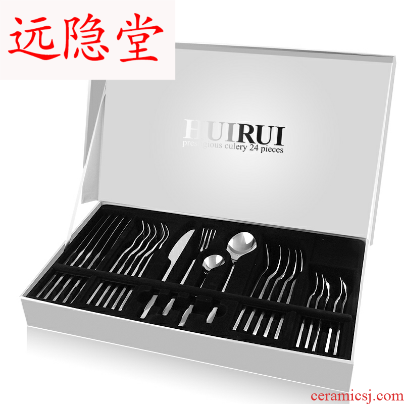 Western - style food tableware suit steak knife and fork sets of high - grade stainless steel spoon, Western food knife and fork spoon full box of household