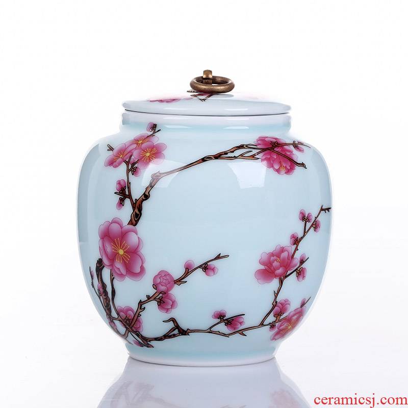 Jingdezhen ceramic tea pot large pu - erh tea powder POTS tea urn storage name plum wake POTS of tea box tea bucket of tea set