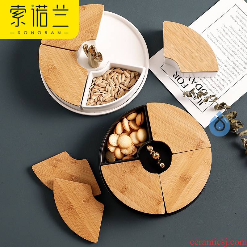 Dried fruit fruit bowl points ins ceramic sitting room four frames with cover of snack plate of melon seeds, candy dishes