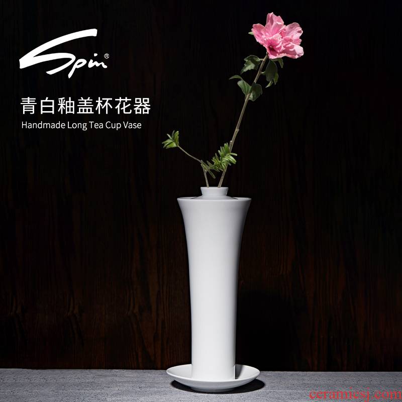 Spin the green white glazed ceramic vases, furnishing articles cover cup flower implement innovative new Chinese flower arranging water raise flowers, large living room