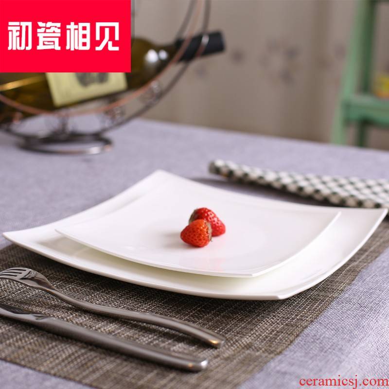 Steak porcelain meet each other at the beginning of pure white ipads porcelain dish food dish household square flat light all the cake plate cold dish plate