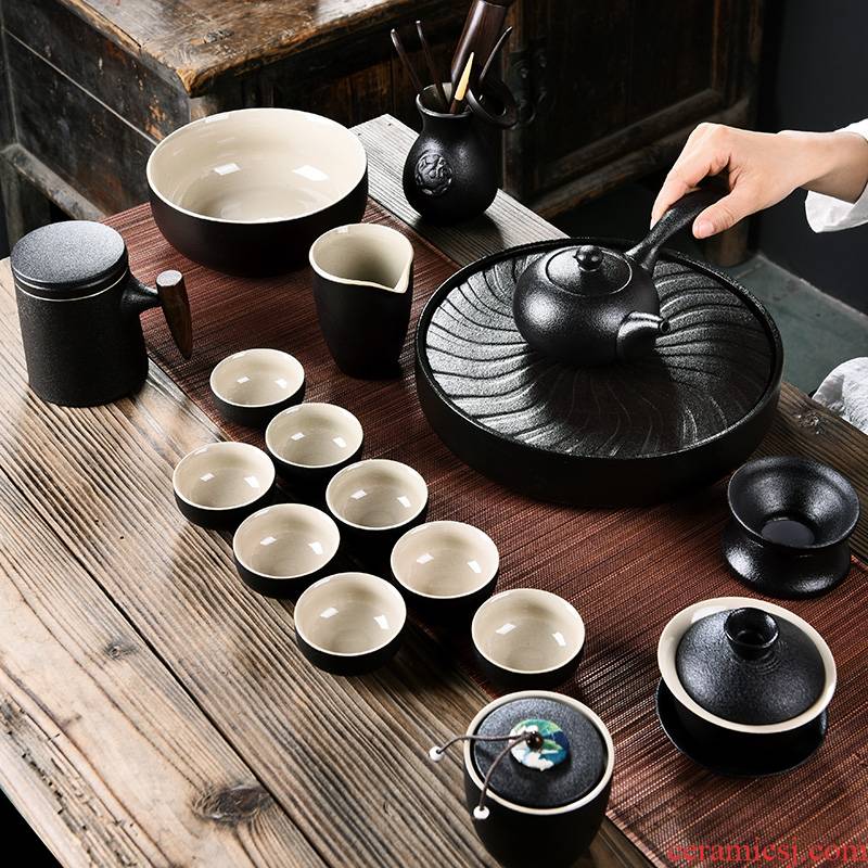 Art of kung fu tea set suit, black pottery teapot side of a complete set of belt filter household GaiWanCha big cups of tea to wash dish