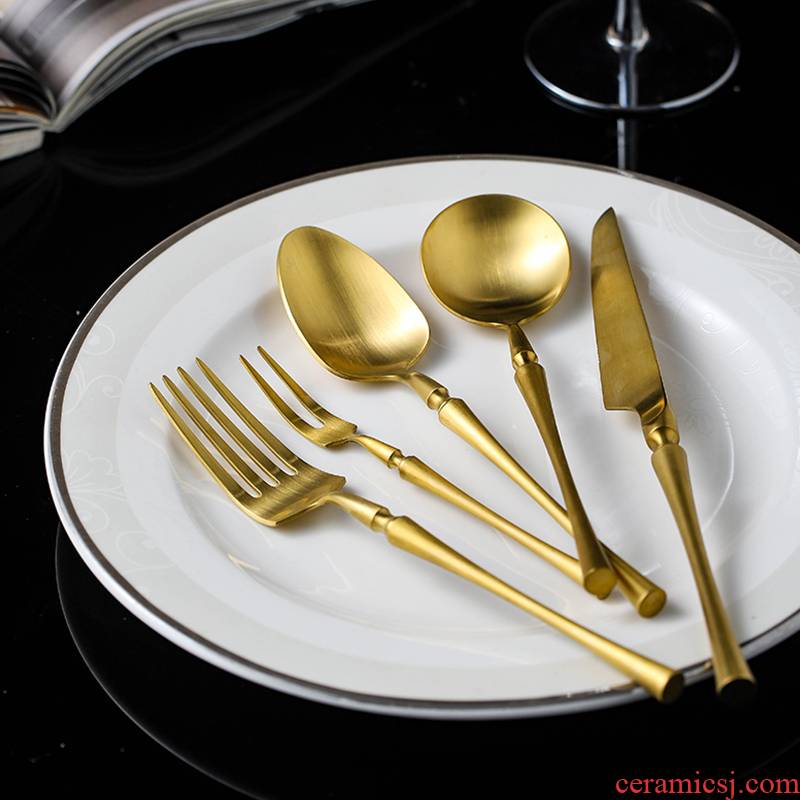 Golden stainless steel knife and fork spoon, restoring ancient ways of household steak salad dessert spoon, fruit fork continental food tableware
