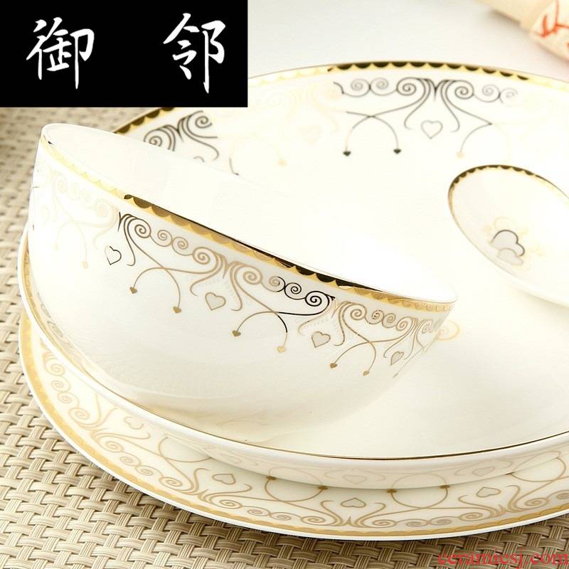 50 heads of propagated bowl suit ceramic tableware suit tangshan ipads bowls disc suit household porcelain
