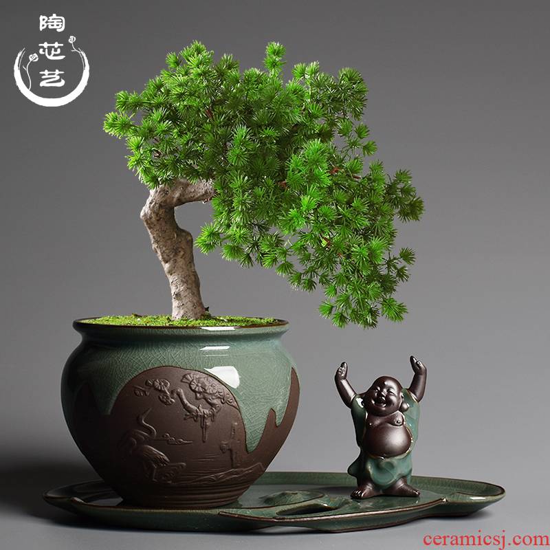 Chinese wind brother up POTS ceramic creative combination bonsai home green plant pot large plant pot