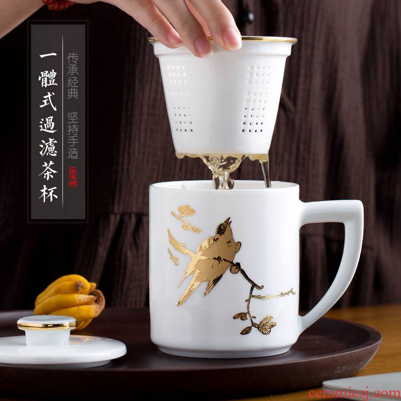 Jingdezhen up the fire which white porcelain cup tea keller with cover filter office household ceramic cup