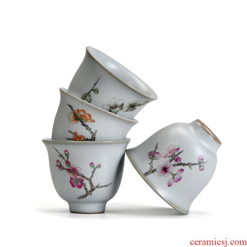 Xu dehua ceramic cups ink hand - made kung fu tea set to open the slice your up market metrix round koubei single CPU name plum blossom put sample tea cup