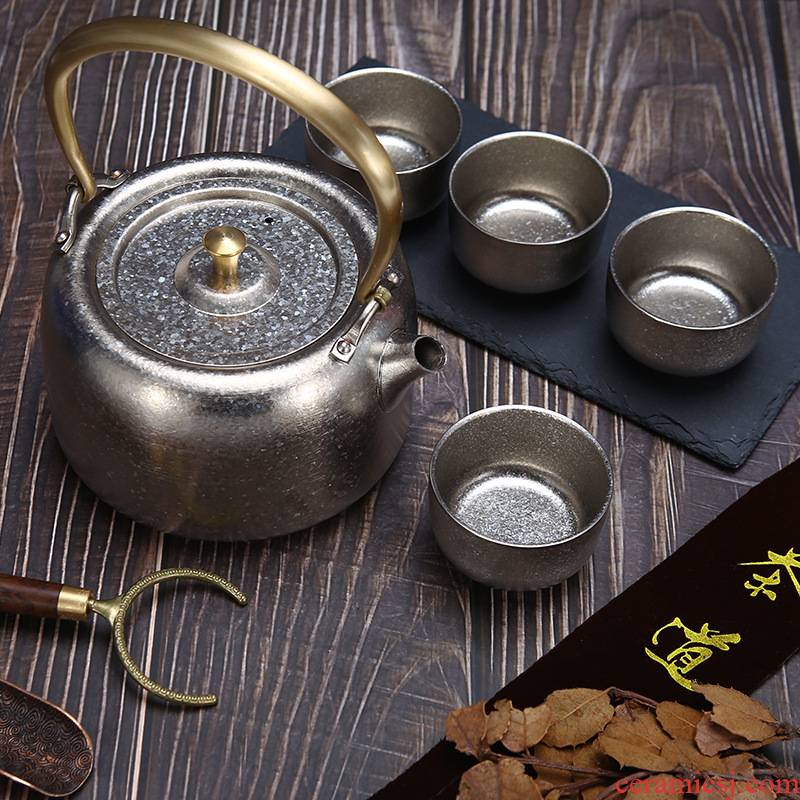 Four - walled yard teapot titanium pot of manual teapot home tea uncoated pure titanium pot gift set custom