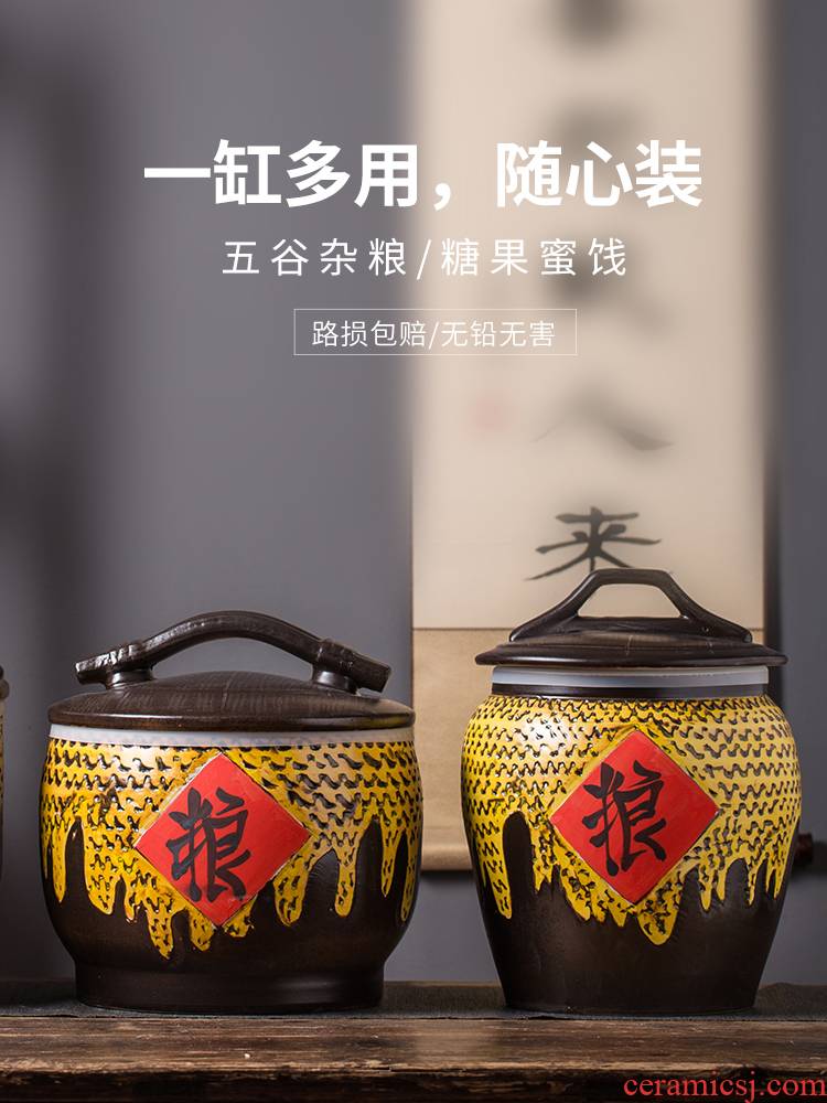 10 jins of jingdezhen domestic ceramic barrel seal flour rice storage box 20 jins 30 jins moistureproof insect - resistant ricer box