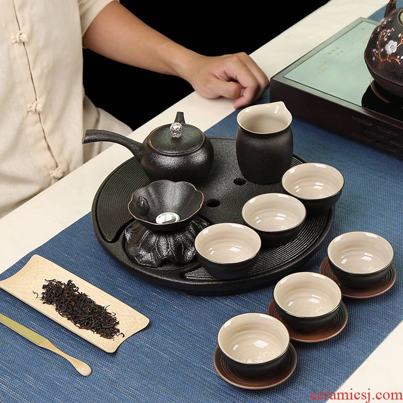 Black glaze loading of a complete set of creative tea tray was dry mercifully kung fu tea set 6 people ultimately responds tea side put the pot of household contracted gift box