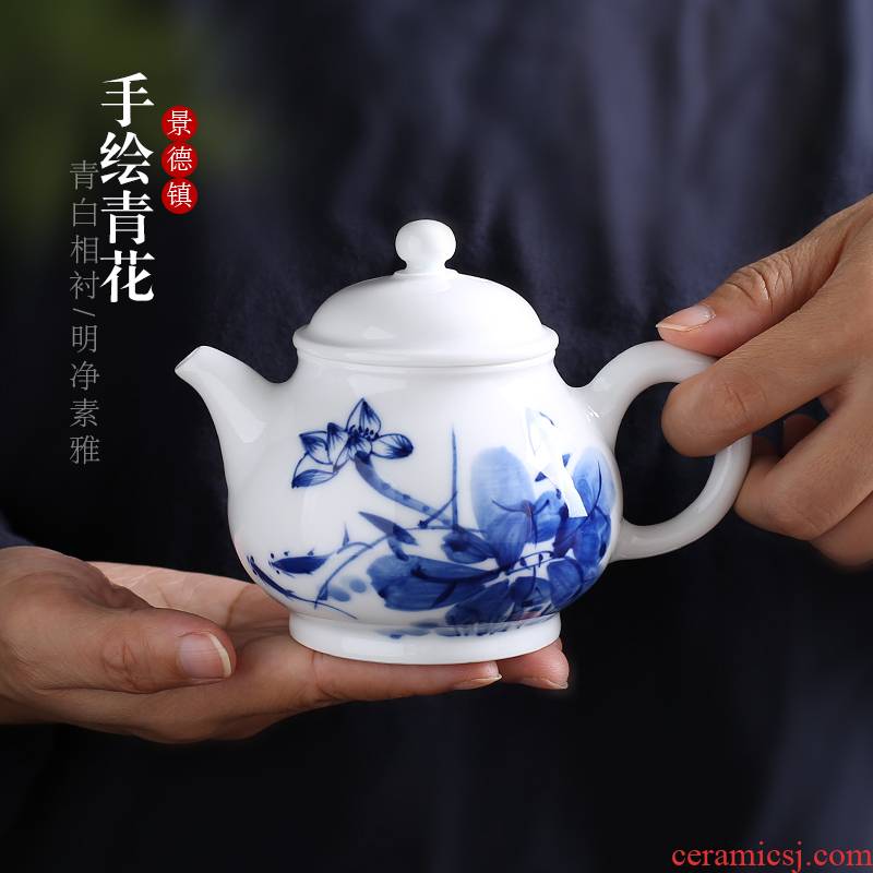 Jingdezhen up the fire which ceramic teapot filtering hand - made kung fu tea set of blue and white porcelain tea, small single pot
