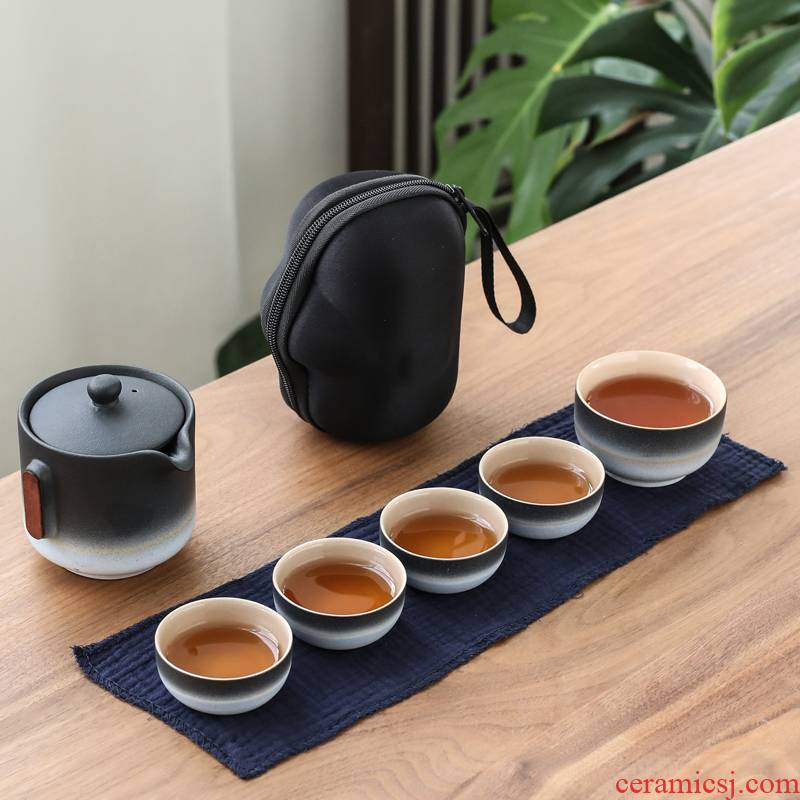 Poly real (sheng coarse pottery work travel crack cup is suing ceramic tea cup 5 cups of tea set a pot of on - board, tea sets