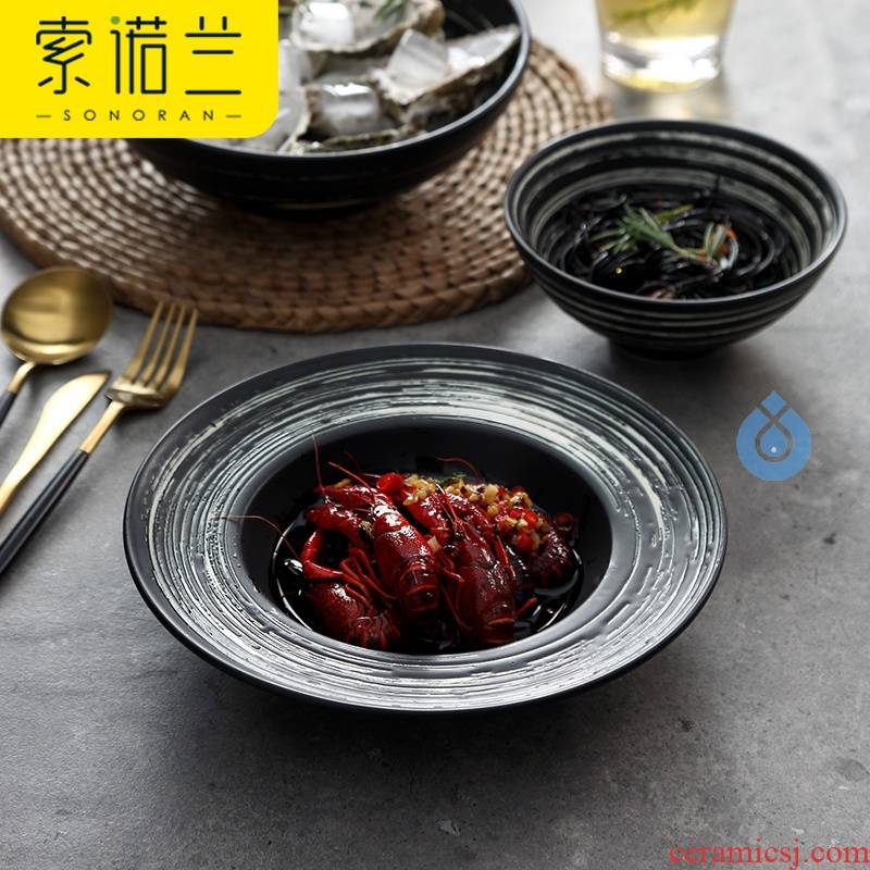 Straw plate creative big soup dish of ceramic bowl move dark porcelain soup plate of kitchen utensils supplies