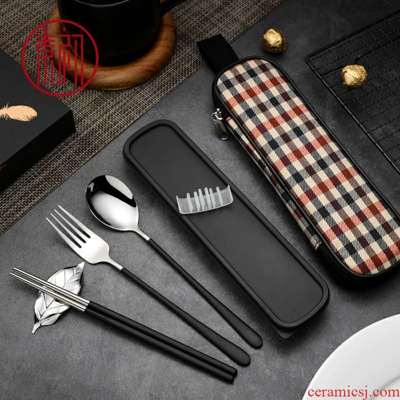 Element at the beginning of stainless steel chopsticks spoons fork suit portable tableware box of adult students express it in three - piece 1 double