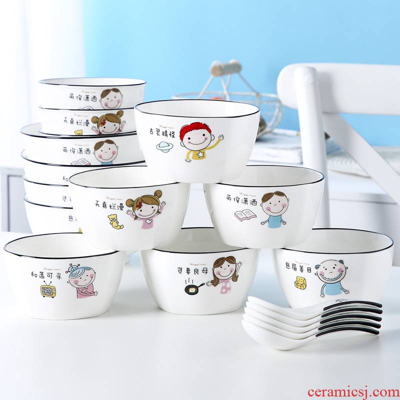 Jingdezhen ceramic bowl with creative move large rice noodles soup bowl ipads porcelain tableware individual as a family