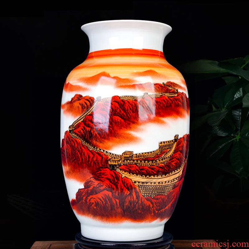 New Chinese style household hand - made jingdezhen ceramics powder enamel vase wall sitting room decoration crafts are arranging flowers
