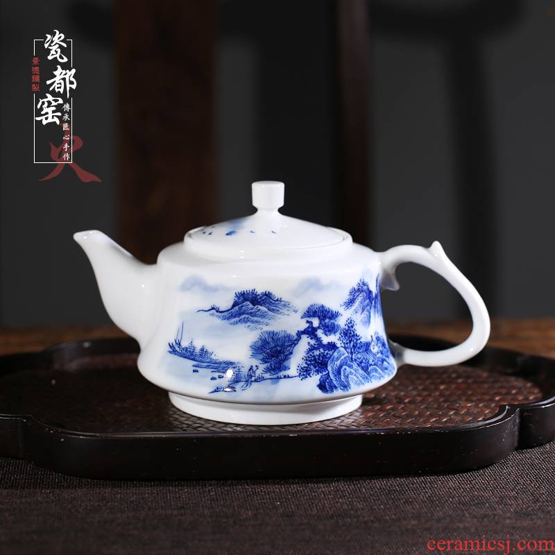 Jingdezhen porcelain painting landscape ceramic household one single pot with filter kung fu tea pot lid of blue and white porcelain bowl