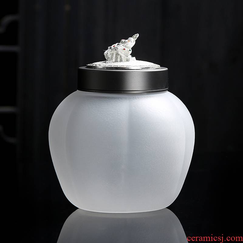 Coloured glaze glass size portable portable mini puer tea caddy fixings tin box sealing cover with silver small POTS