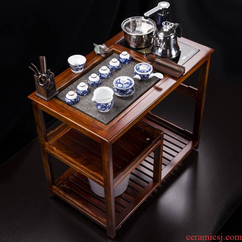 Tea car rosewood movable pulley balcony solid wood Tea table small Tea Tea tray was kung fu Tea Tea set table B