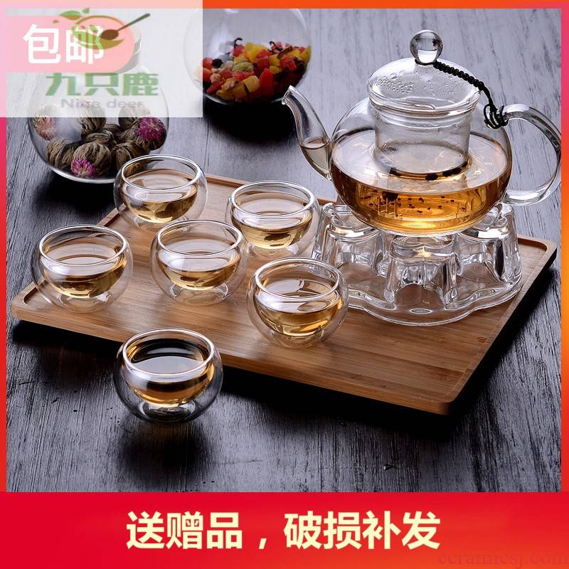 The Flowers and the plants suit heat - resistant glass teapot household filtering cup transparent fruit tea based heating temperature mercifully tea