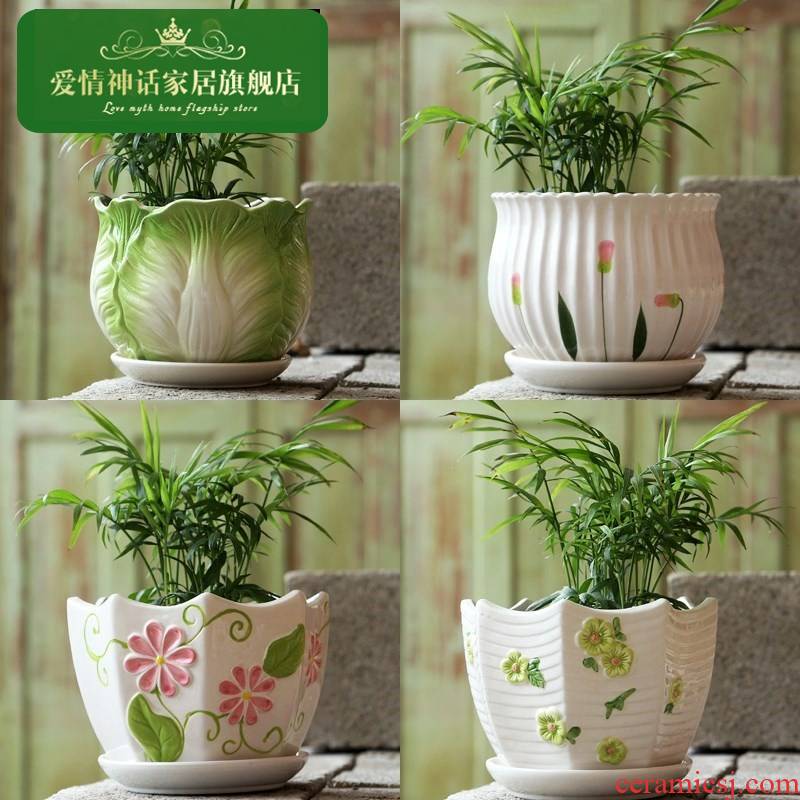 The Flowerpot ceramic large oversized contracted household with tray plastic flower pot money plant bracketplant, fleshy