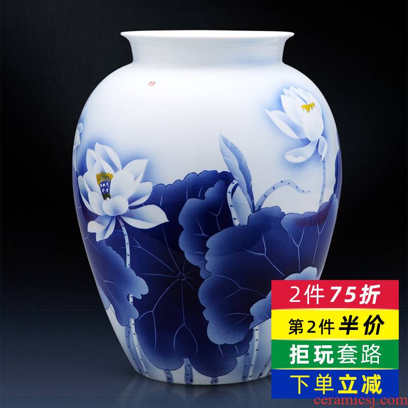 Jingdezhen blue and white porcelain vase expressions using furnishing articles creative hand - made ceramics lotus sitting room of Chinese style household ornaments