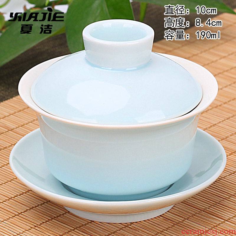 Four - walled yard ceramic celadon tureen tea bowl large single three tea kungfu tea set jingdezhen blue and white porcelain
