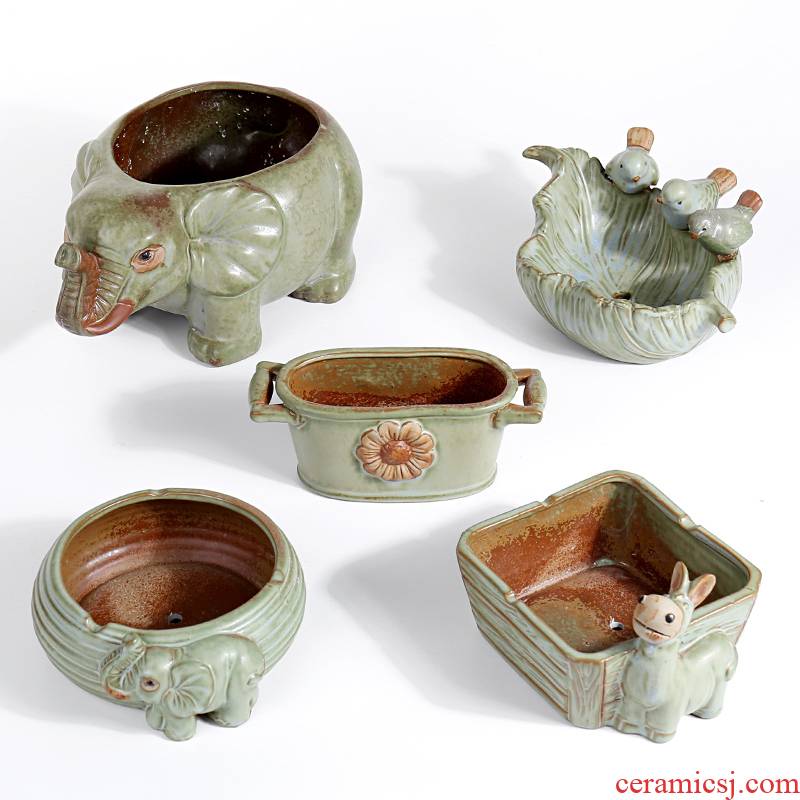 Restore ancient ways small animals elongated fleshy flowerpot ceramic platter old running the fleshy plant a flower pot special offer a clearance package mail