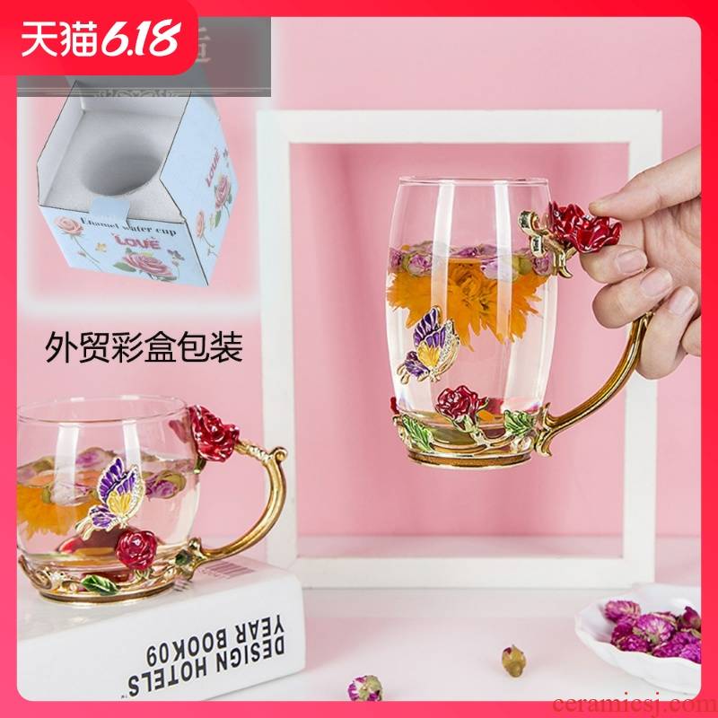 Hold to guest comfortable household enamel cup los poem flower CPU heat - resistant glass crystal business creative gift