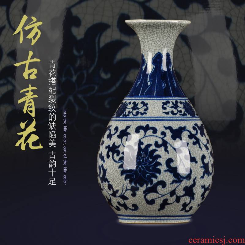 Jingdezhen blue and white home decoration crafts antique ceramics up with dry ice to crack the sitting room porch decoration vase