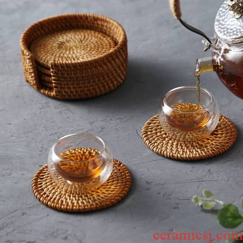 Japanese hand - woven table mat one what the cane top service up the cup pad insulation plate MATS eat mat mat the teapot tea taking