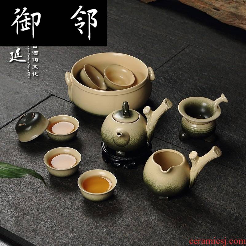 Taiwan manen han clay archaize health ceramic tea set tea ware, green bamboo snake kung fu tea set named "supply"