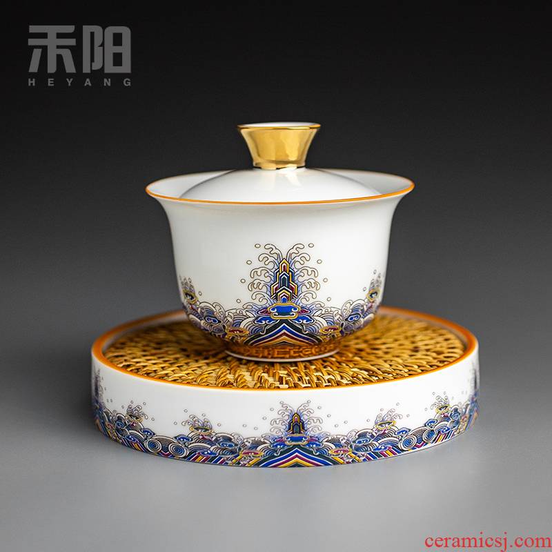 Send Yang gold colored enamel only three tureen ceramic saucer pot bearing master kung fu tea tea bowl cups white porcelain