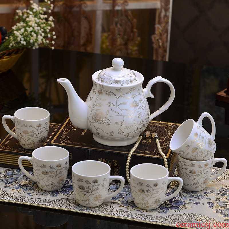 Suit household ceramic cup teapot tea set of the sitting room is I and contracted 6 large cup Europe type ceramic cups