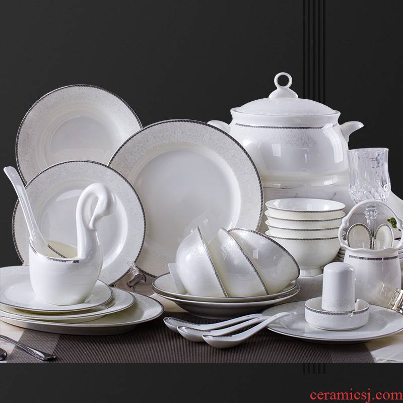 Jingdezhen household ipads porcelain tableware tableware suit to use dishes suit household European dishes chopsticks suit combination